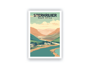 Sterkrivier, South Africa. Vintage Travel Posters. Vector illustration, art. Famous Tourist Destinations Posters Art Prints Wall Art and Print Set Abstract Travel for Hikers Campers Living Room Decor