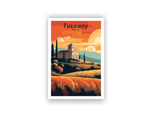 Tuscany, Italy. Vintage Travel Posters. Vector illustration, art. Famous Tourist Destinations Posters Art Prints Wall Art and Print Set Abstract Travel for Hikers Campers Living Room Decor