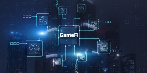 Gamefi concept. Game decentralized finance. Blockchain game