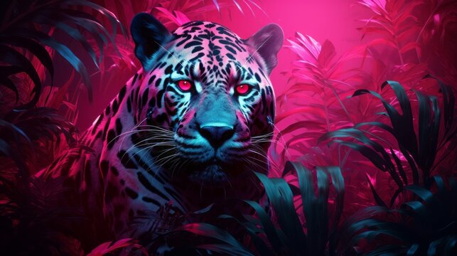 Pink leopard in the jungle.