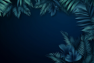 Collection of tropical leavesfoliage plant in blue color paper wallpaper background pattern
