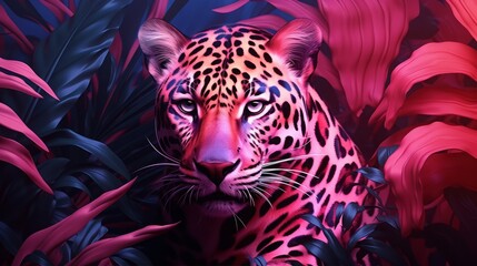 Pink leopard in the jungle. - obrazy, fototapety, plakaty