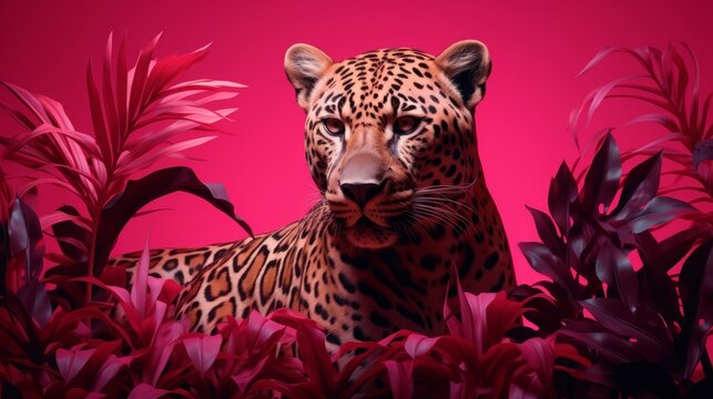 Pink leopard in the jungle.