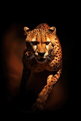 High resolution HD photo portrait of a cheetah sprinting, black background, detailed, generative AI	