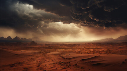 砂漠の風景の背景の上の嵐の空GenerativeAI - obrazy, fototapety, plakaty