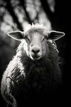 High resolution HD photo portrait of a sheep, black background, detailed, generative AI	