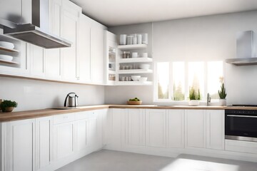 Fototapeta na wymiar White modern kitchen decorated