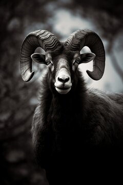 High resolution HD photo portrait of a mountain sheep, black background, detailed, generative AI	