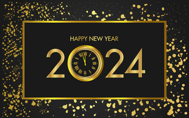 Happy New Year 2024. Golden decorative text. Abstract background design