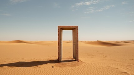 Small door way free standing in the middle of a desert