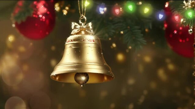 christmas bell on the tree, seamless looping video animated background	