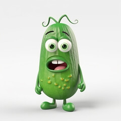 Cucumber, funny cute cartoon 3d illustration on white background, creative avatar