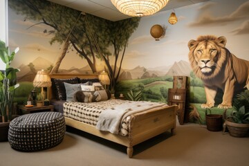 Encourage exploration with a safari tent bed, animal wall decals - obrazy, fototapety, plakaty