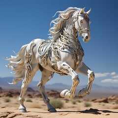 desert gallop: the elegance of a silver-adorned robotic steed