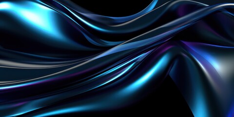 White blue 3d render of dark and black silk displaying white iridescent holographic foll in style of black abstract background,metallic