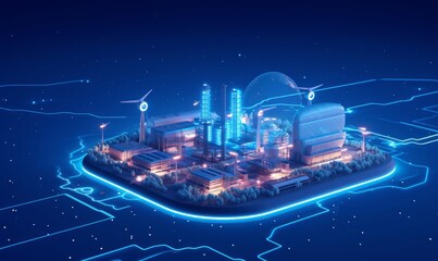 Virtual Power Plant Concept - VPP - 3D Illustration, Generative AI 