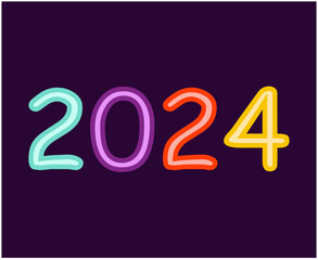 2024 Happy New Year Abstract Multicolor Graphic Design Vector Logo Symbol Illustration With Purple Background