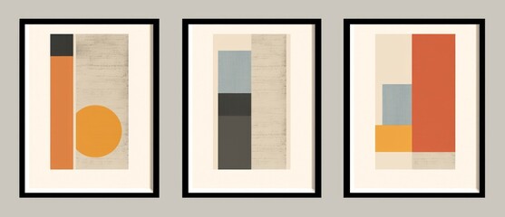 Fototapeta na wymiar Set of contemporary geometry architecture posters in mid century modern style, Generative AI 