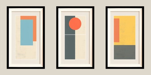 Fototapeta na wymiar Set of contemporary geometry architecture posters in mid century modern style, Generative AI 