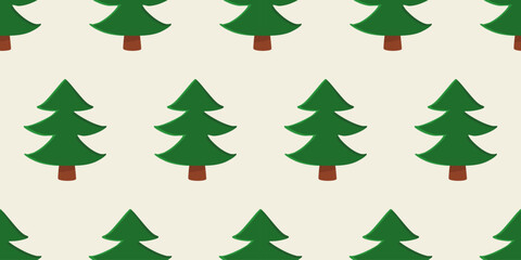 Christmas tree on beige background, seamless pattern, vector