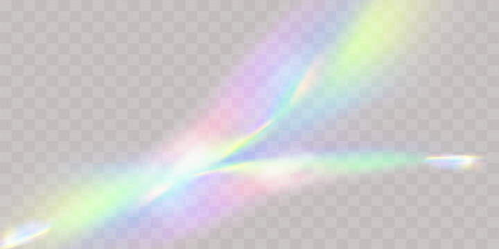 A set of colourful vector lens, crystal rainbow  light  and  flare transparent effects.Overlay for backgrounds.Triangular prism 