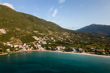 Scenic Aerial Landscape of Vasiliki bay, Ionian Sea, Lefkada, Greece