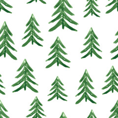 Obraz premium Seamless pattern of watercolor hand drawings abstract christmas trees