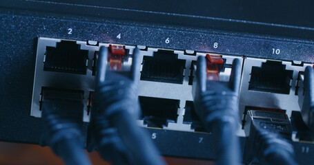 Closeup shot of a computer network switch