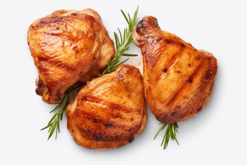 Grilled chicken thighs isolated on transparent or white background - obrazy, fototapety, plakaty