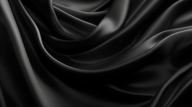Black satin fabric, in the style of flowing surrealism, monochromatic depth, high quality photo, minimalistic sophistication,
