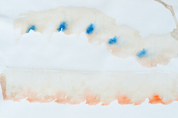 abstract floating caterpillar with blue spots on plain paper (water color stains on paper)