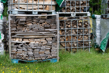 Piles of recycled construction wood