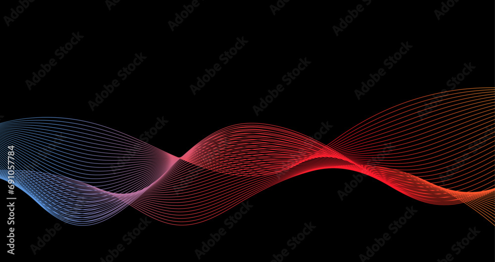 Aufkleber Blue orange gradient wavy lines isolated on black background. Abstract guilloche pattern. Vector design for business project, certificate, diploma, official document, catalog 