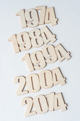 the years 1974, 1984, 1994, 2004, 2014 on plain paper - version 2