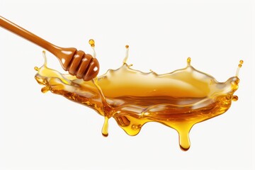 Honey dripping from dipper isolated on transparent or white background - obrazy, fototapety, plakaty