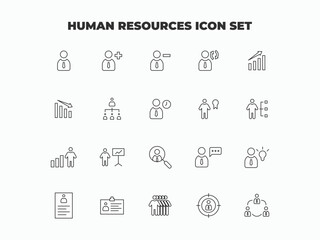 Human resources icon set thin line style