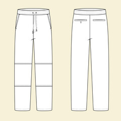  Regular Fit Pant Men's Pants With Pockets, Flat Sketch, Front And Back Views, With Measurements
