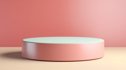 Geometric platform podium under pastel silk satin background. Blank minimal cylinder form presentation