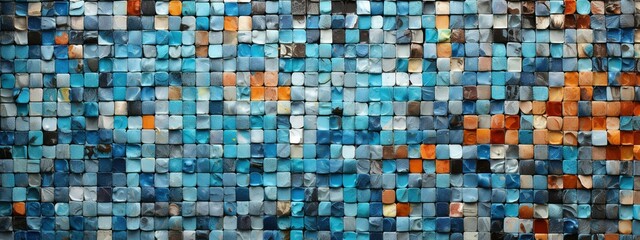 An abstract texture panorama created through a mosaic of small, detailed tiles, forming a visually compelling and dynamic wallpaper - obrazy, fototapety, plakaty