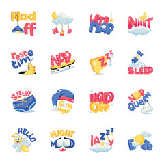 Trendy Set of Night Time Flat Stickers 

