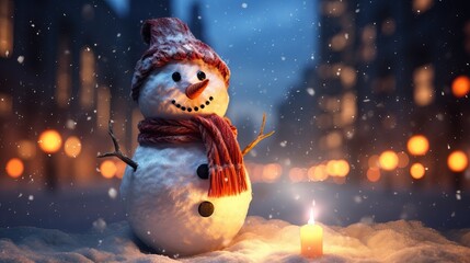 Obraz premium a snowman with a candle at christmas