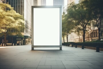 Blank vertical signboard on the street, Sunlights effects Template of a picture framed on a wall bathed in sunlight - obrazy, fototapety, plakaty
