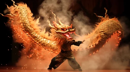Foto op Canvas Exciting dance in a Chinese dragon costume at the festival © Alina