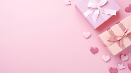 Pink background with gift boxes and hearts mockup, modern, simple,