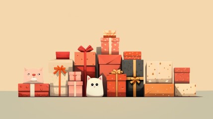 Christmas gifts illustration in a minimalist style. Christmas time, Holiday. Christmas fairy tale. 