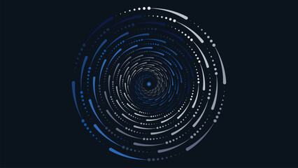 Abstarct spiral dotted line spinning vortex style background in dark blue color. This creative minimalist style background can be used as a banner or wallpaper.  - obrazy, fototapety, plakaty