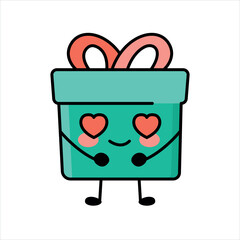 Gift emoticon color element. Cartoon happy character.
