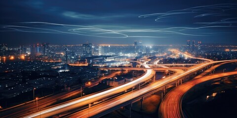 Fototapeta na wymiar futuristic scene of traffic by night. 