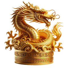 Chinese New Year Gold Dragon Celebration,Zodiac 3D illustration of a gold dragon celebrating Chinese New Year, isolated on a transparent background.