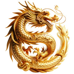 Chinese New Year Gold Dragon Celebration,Zodiac 3D illustration of a gold dragon celebrating Chinese New Year, isolated on a transparent background. - obrazy, fototapety, plakaty